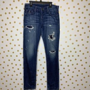 True Religion Button Fly Destroyed Skinny Jeans 25